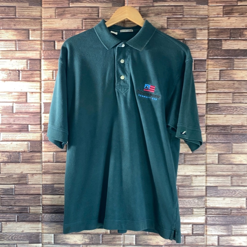 Mens EUC Cutter & Buck Green Polo W/Mount Vermont Ski Resort Logo Medium